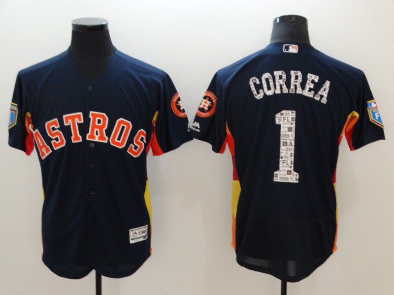 Men Houston Astros #1 Correa Blue Elite Champion Edition MLB Jerseys->houston astros->MLB Jersey